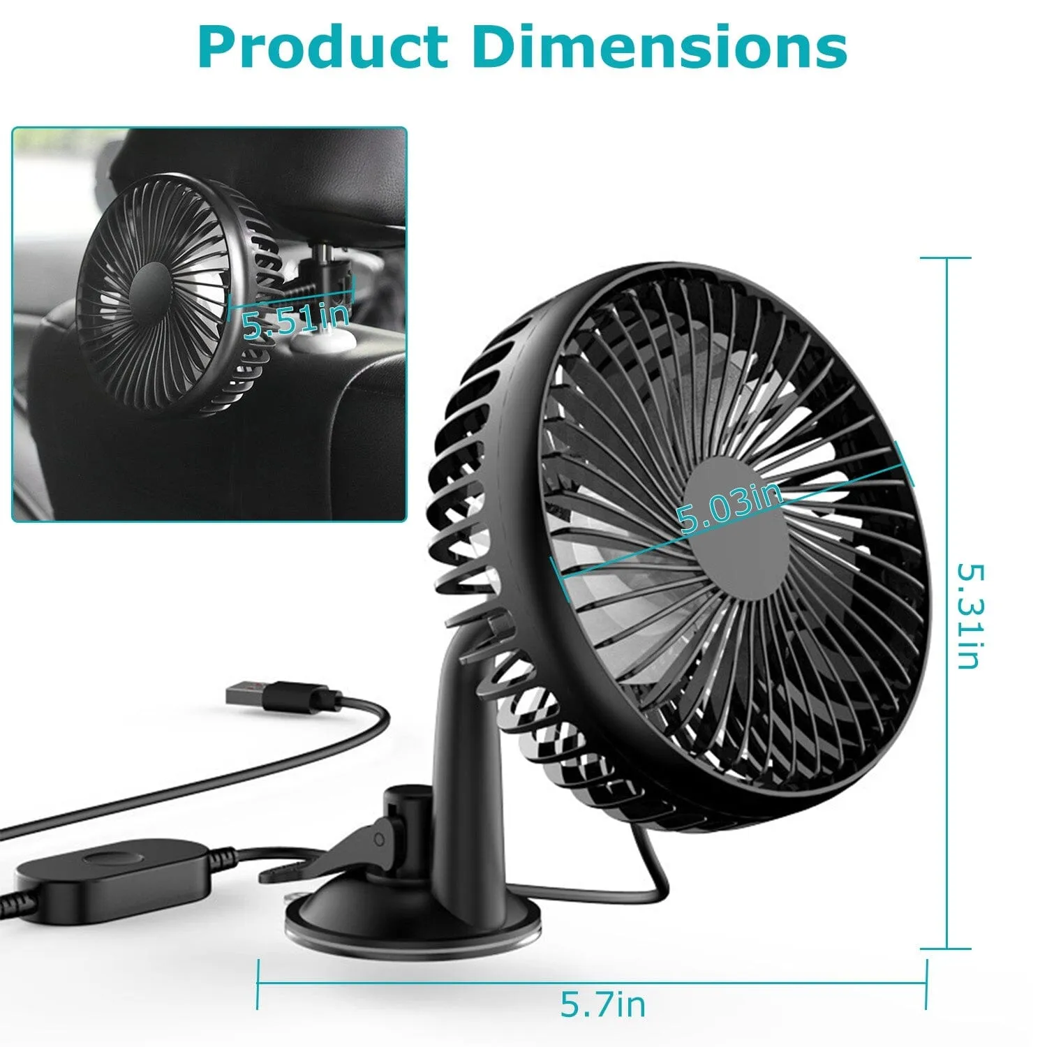Portable Rotatable Car Cooling Fan