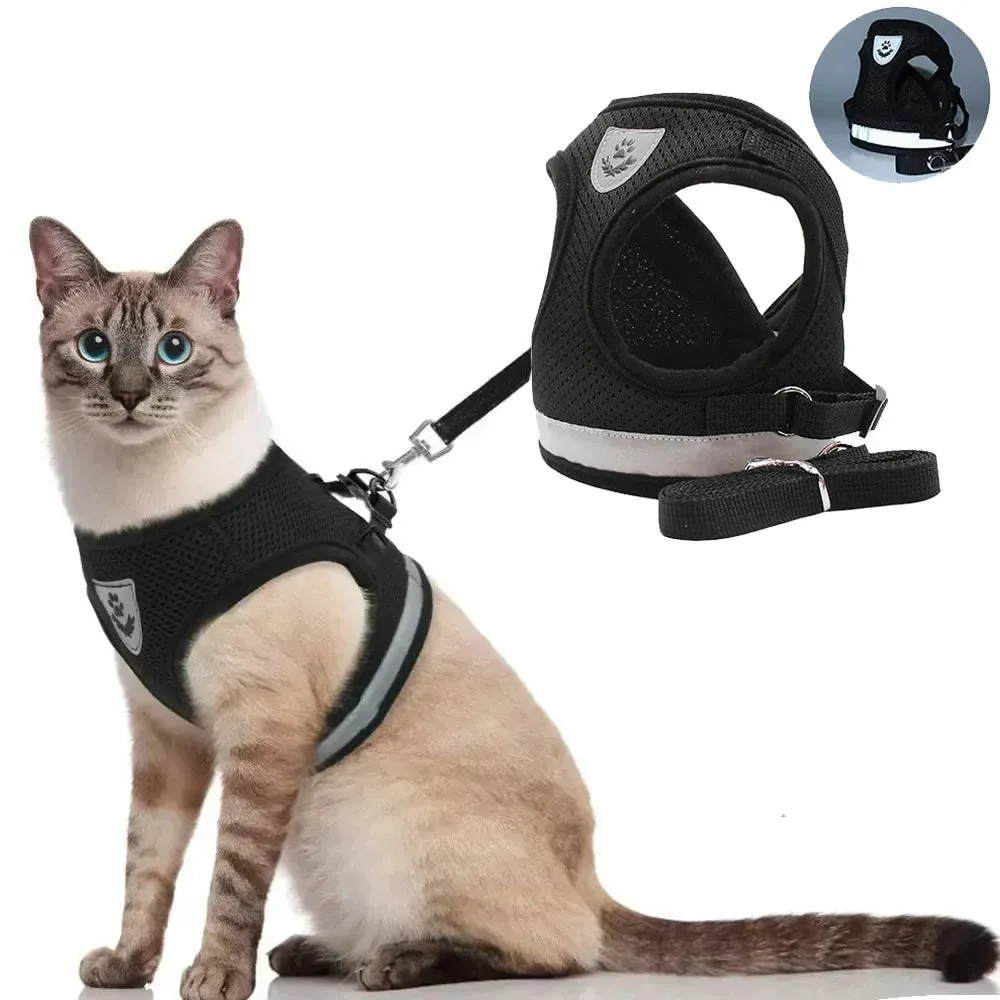 Reflective Mesh Cat Harness and Leash Set – Adjustable, Escape-Proof, for Small Pets
