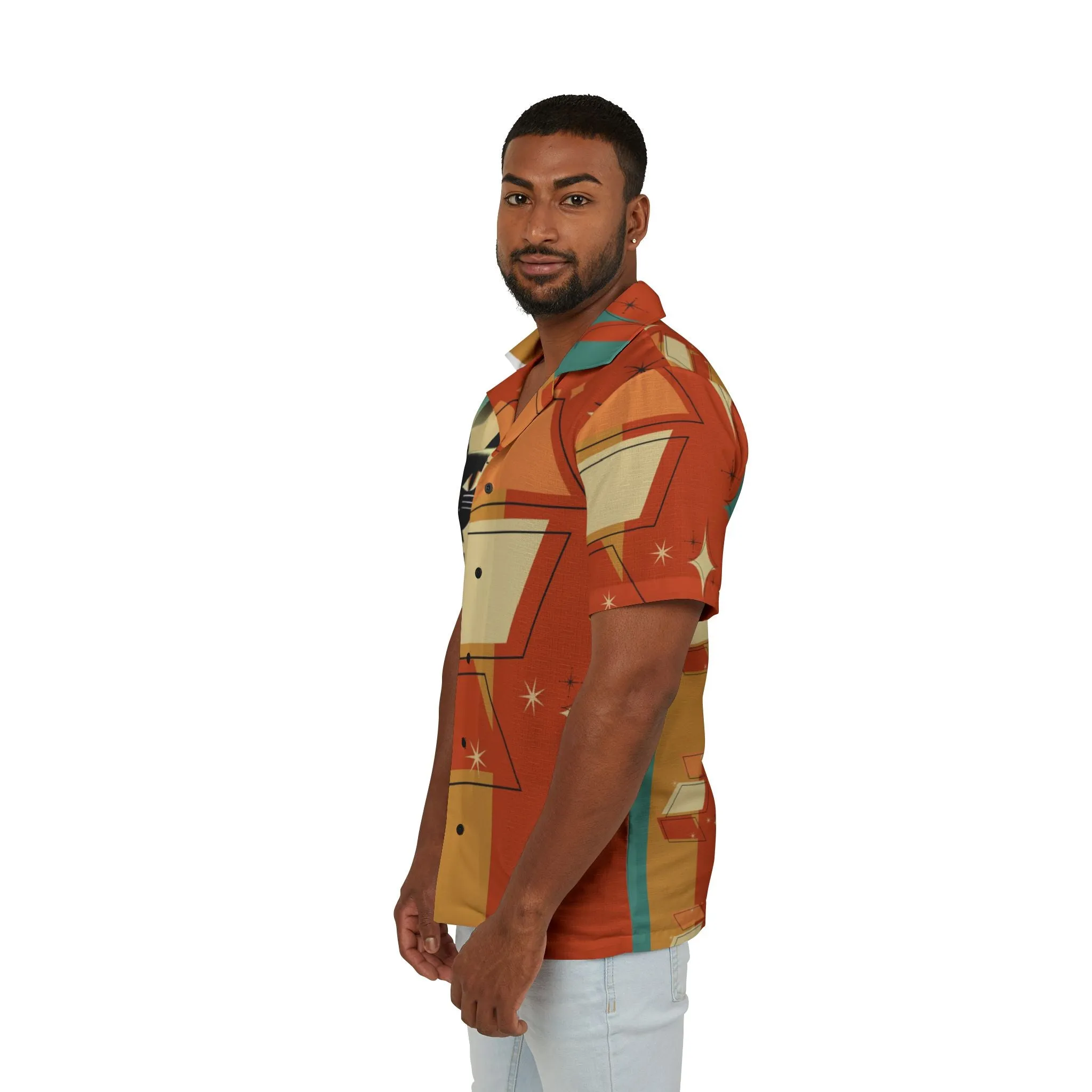 Retro Atomic Cat Bowling Shirt Funky Fun Vintage Bowling Cat Design