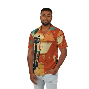 Retro Atomic Cat Bowling Shirt Funky Fun Vintage Bowling Cat Design