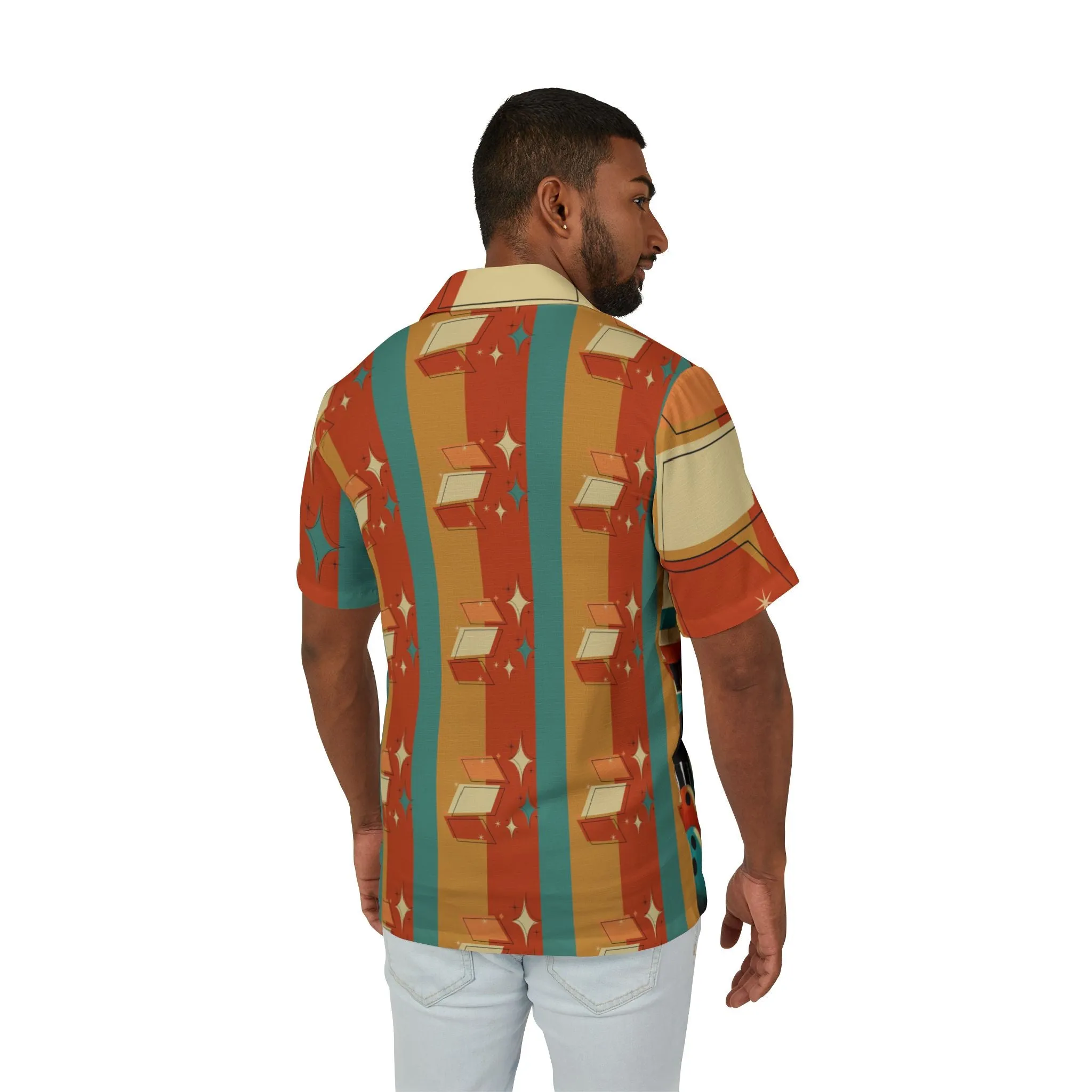 Retro Atomic Cat Bowling Shirt Funky Fun Vintage Bowling Cat Design