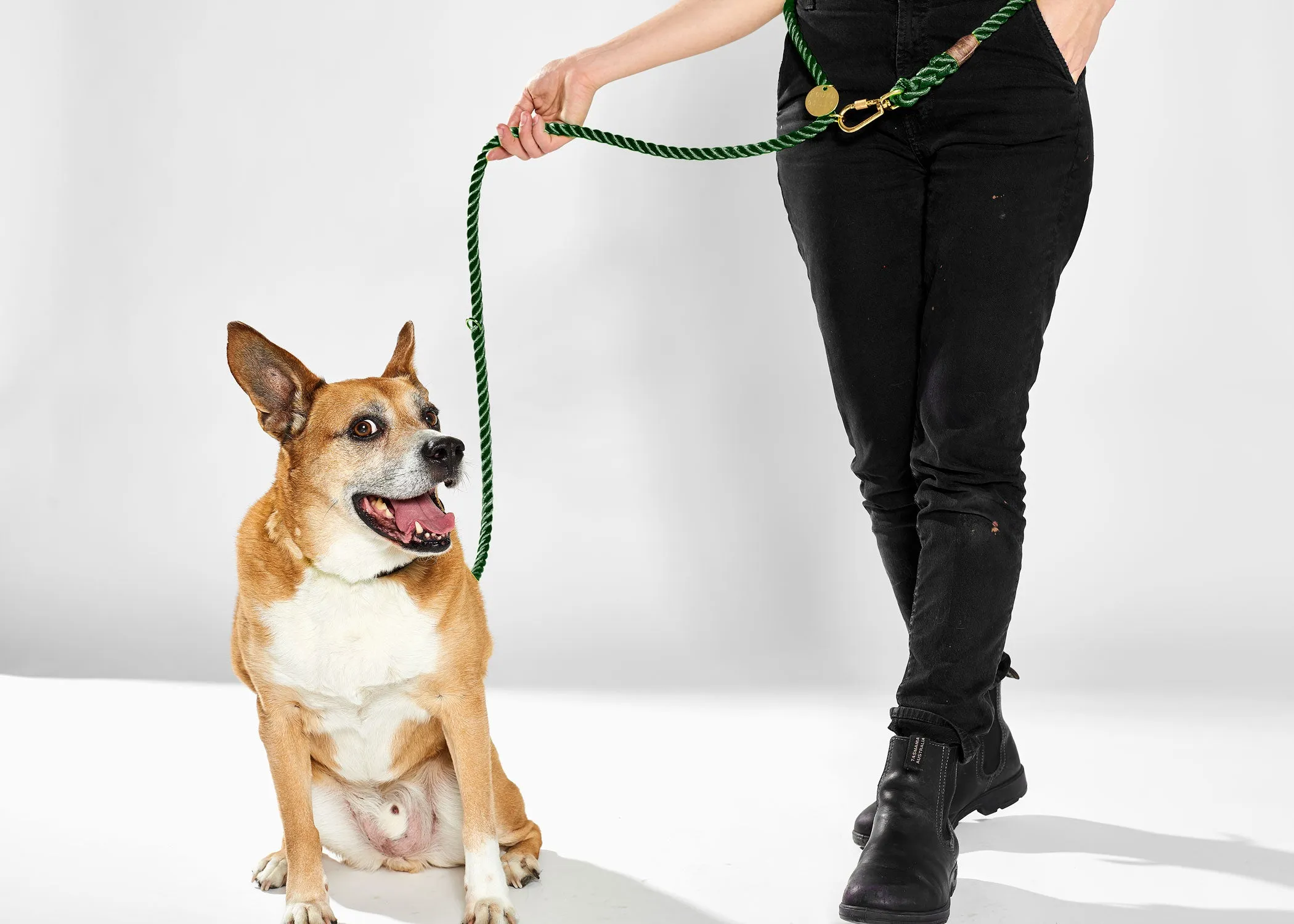 Rope and Leather Collar, Hunter Green