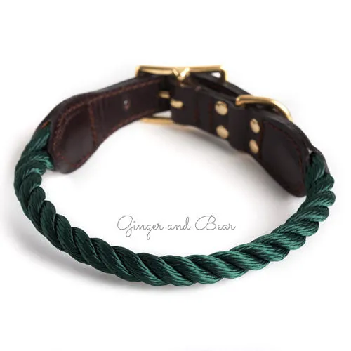 Rope and Leather Collar, Hunter Green
