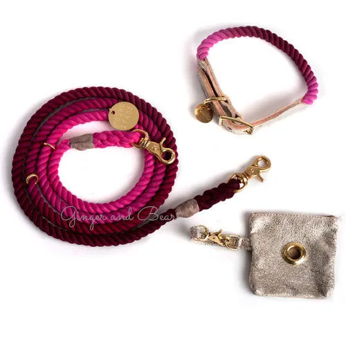 Rope and Leather Collar, Maroon Ombre with Metallic Leather
