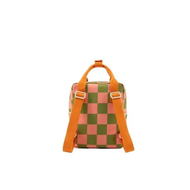 Small Farmhouse Checkerboard Backpack - Sprout Green   Flower Pink by Sticky Lemon