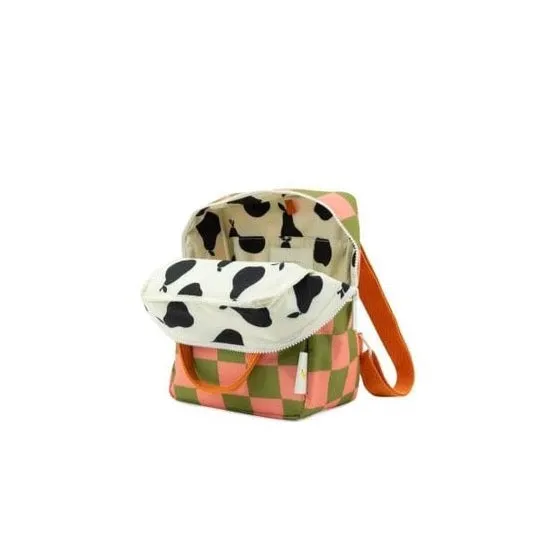 Small Farmhouse Checkerboard Backpack - Sprout Green   Flower Pink by Sticky Lemon