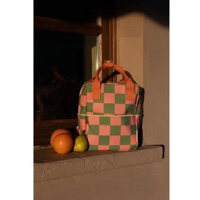 Small Farmhouse Checkerboard Backpack - Sprout Green   Flower Pink by Sticky Lemon