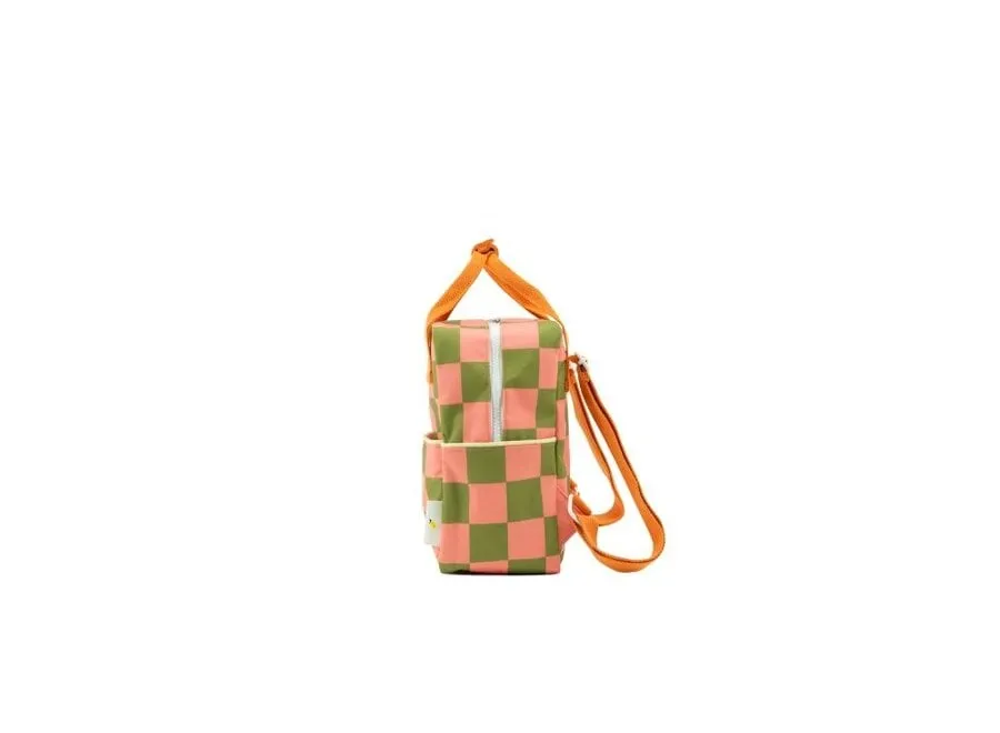 Small Farmhouse Checkerboard Backpack - Sprout Green   Flower Pink by Sticky Lemon