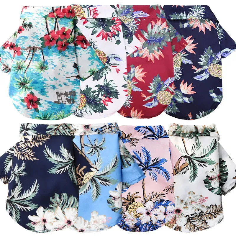 Summer Dog Clothes | Cool Beach Hawaiian Style Dog and Cat Shirt | Short Sleeve Coconut Tree Print | 2024 New Fashion Gift for Pets