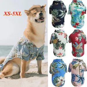 Summer Dog Clothes | Cool Beach Hawaiian Style Dog and Cat Shirt | Short Sleeve Coconut Tree Print | 2024 New Fashion Gift for Pets
