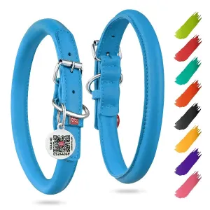 WAUDOG Rolled Leather Dog Collar - Blue M