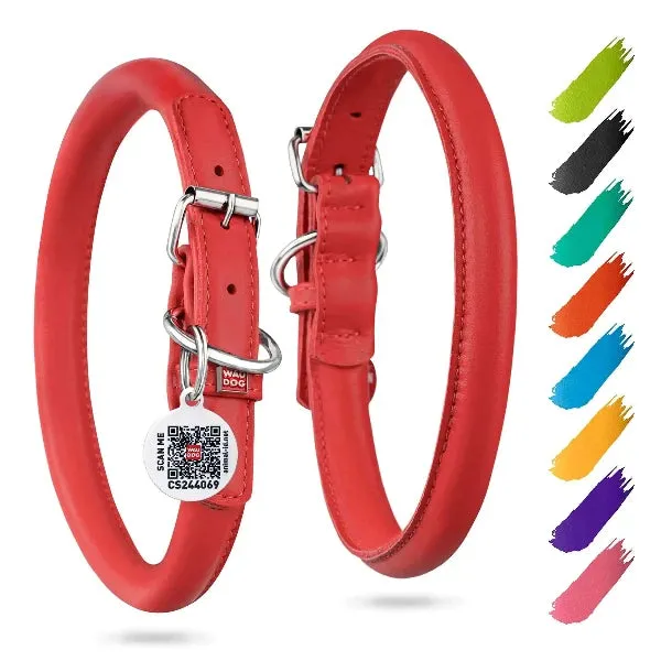 WAUDOG Rolled Leather Dog Collar - Red M
