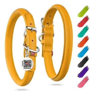 WAUDOG Rolled Leather Dog Collar - Yellow XL