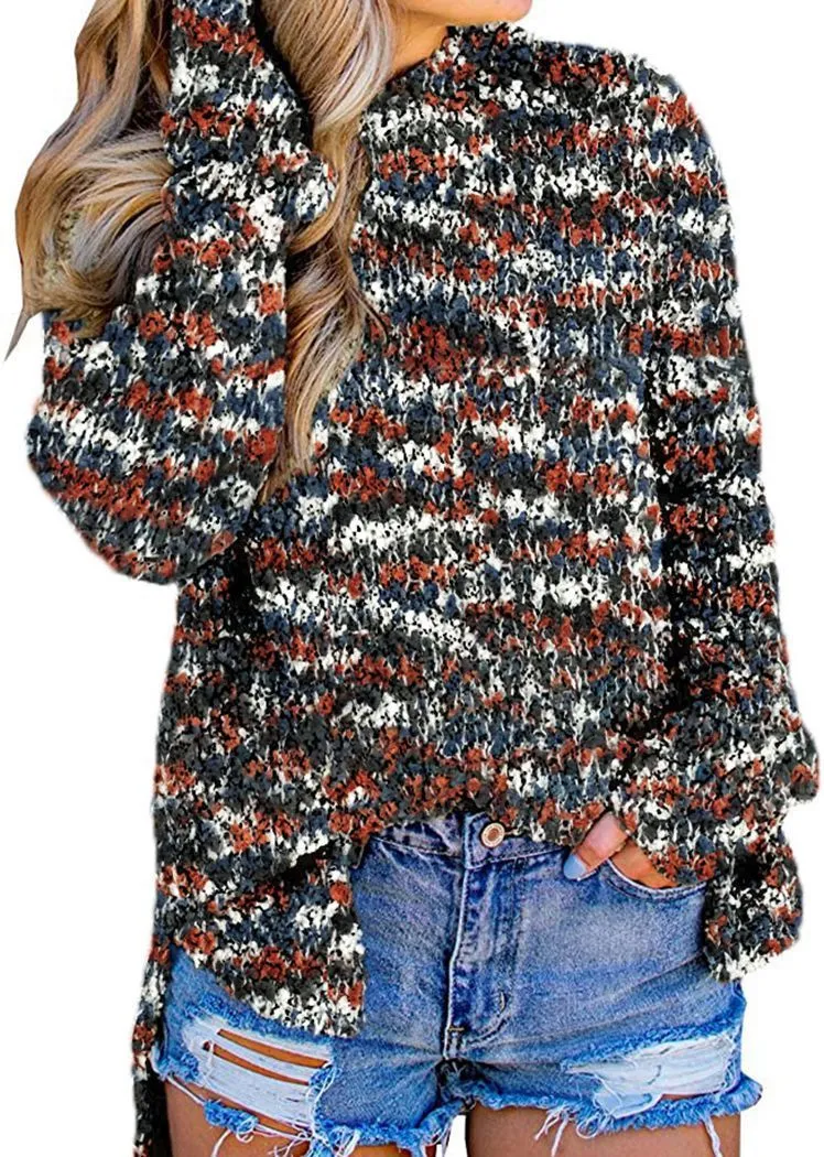 Women's Color Block Oversized Sweaters for Leggings Crewneck Side Slit Tunic Tops