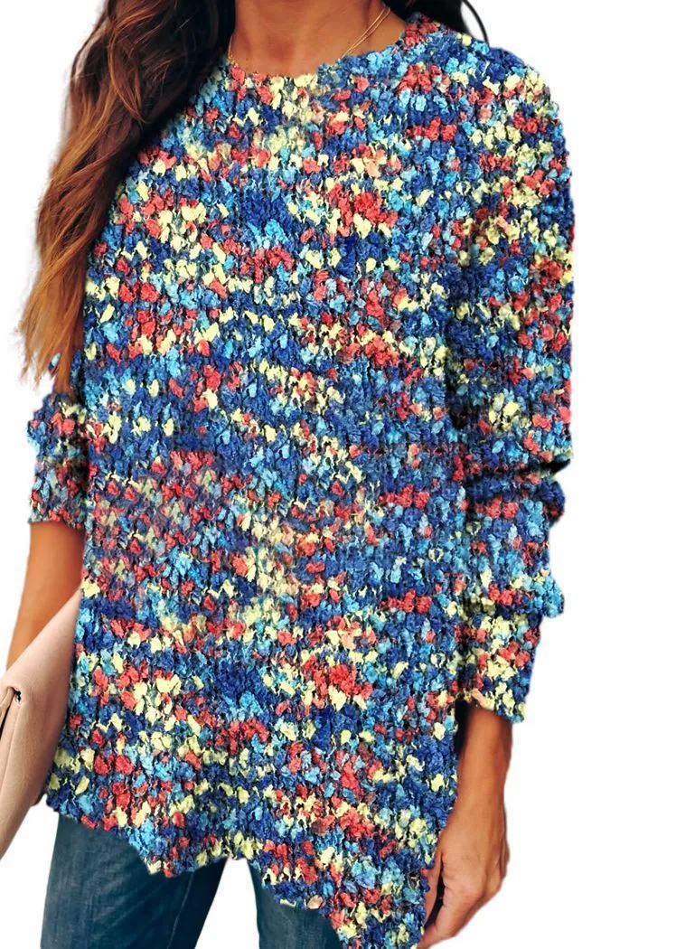 Women's Color Block Oversized Sweaters for Leggings Crewneck Side Slit Tunic Tops