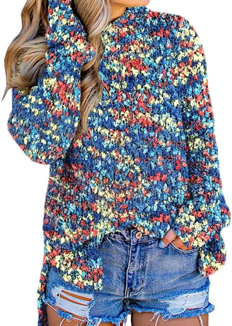 Women's Color Block Oversized Sweaters for Leggings Crewneck Side Slit Tunic Tops