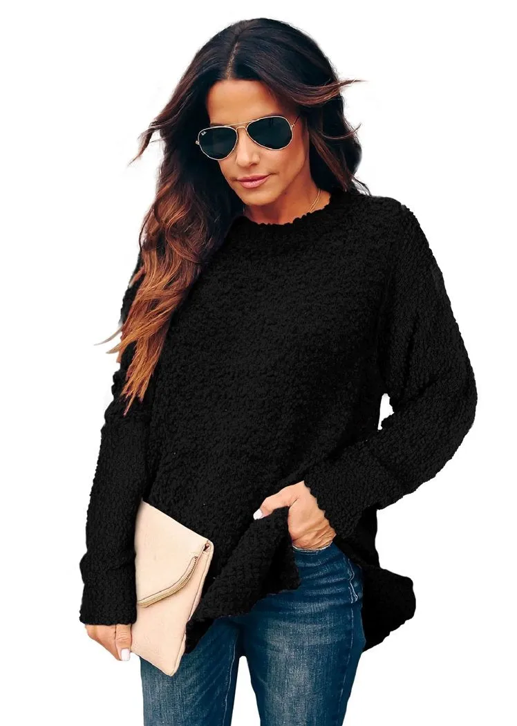 Women's Oversized Sweaters for Leggings Crewneck Side Slit Tunic Tops
