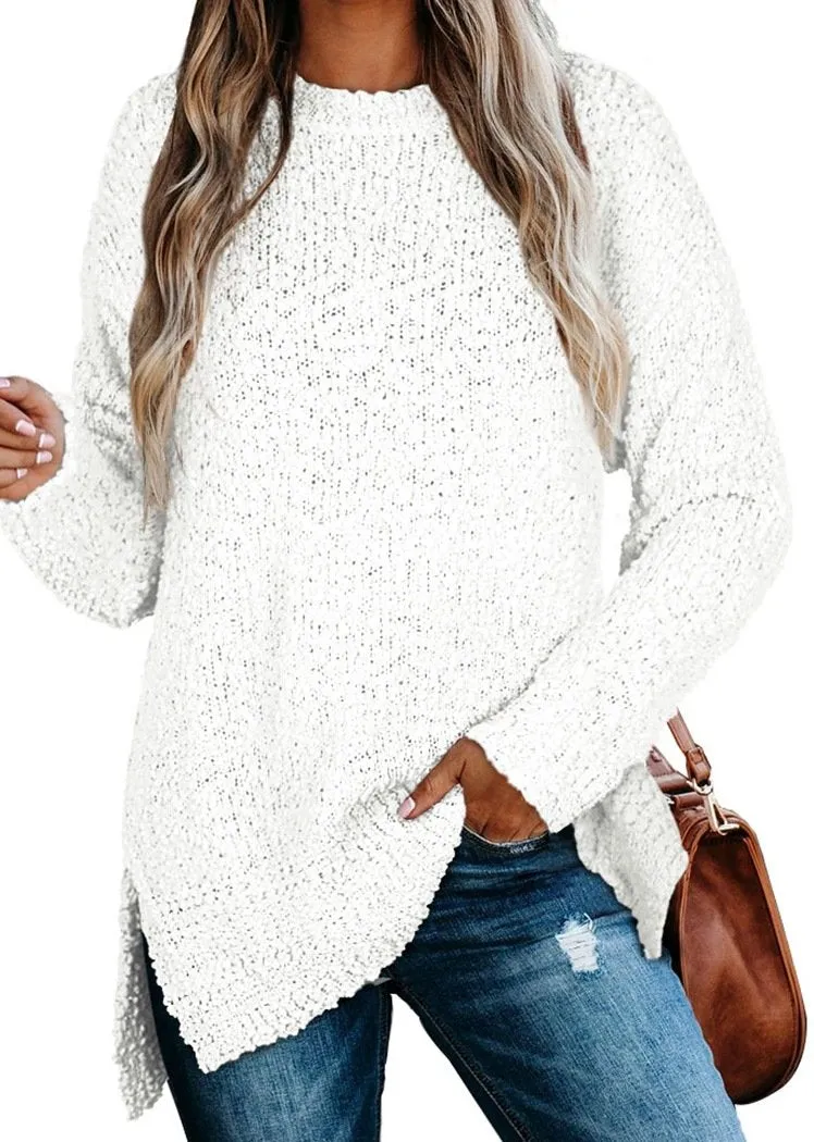Women's Oversized Sweaters for Leggings Crewneck Side Slit Tunic Tops