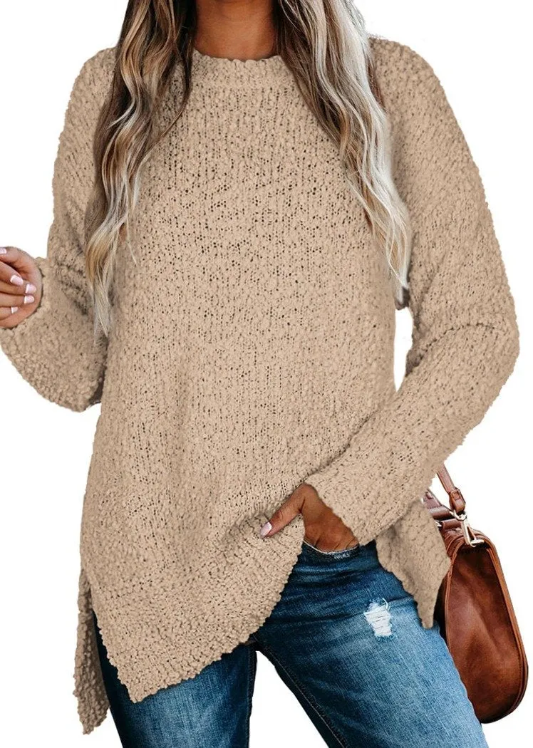 Women's Oversized Sweaters for Leggings Crewneck Side Slit Tunic Tops
