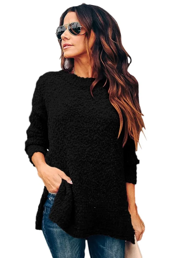 Women's Oversized Sweaters for Leggings Crewneck Side Slit Tunic Tops