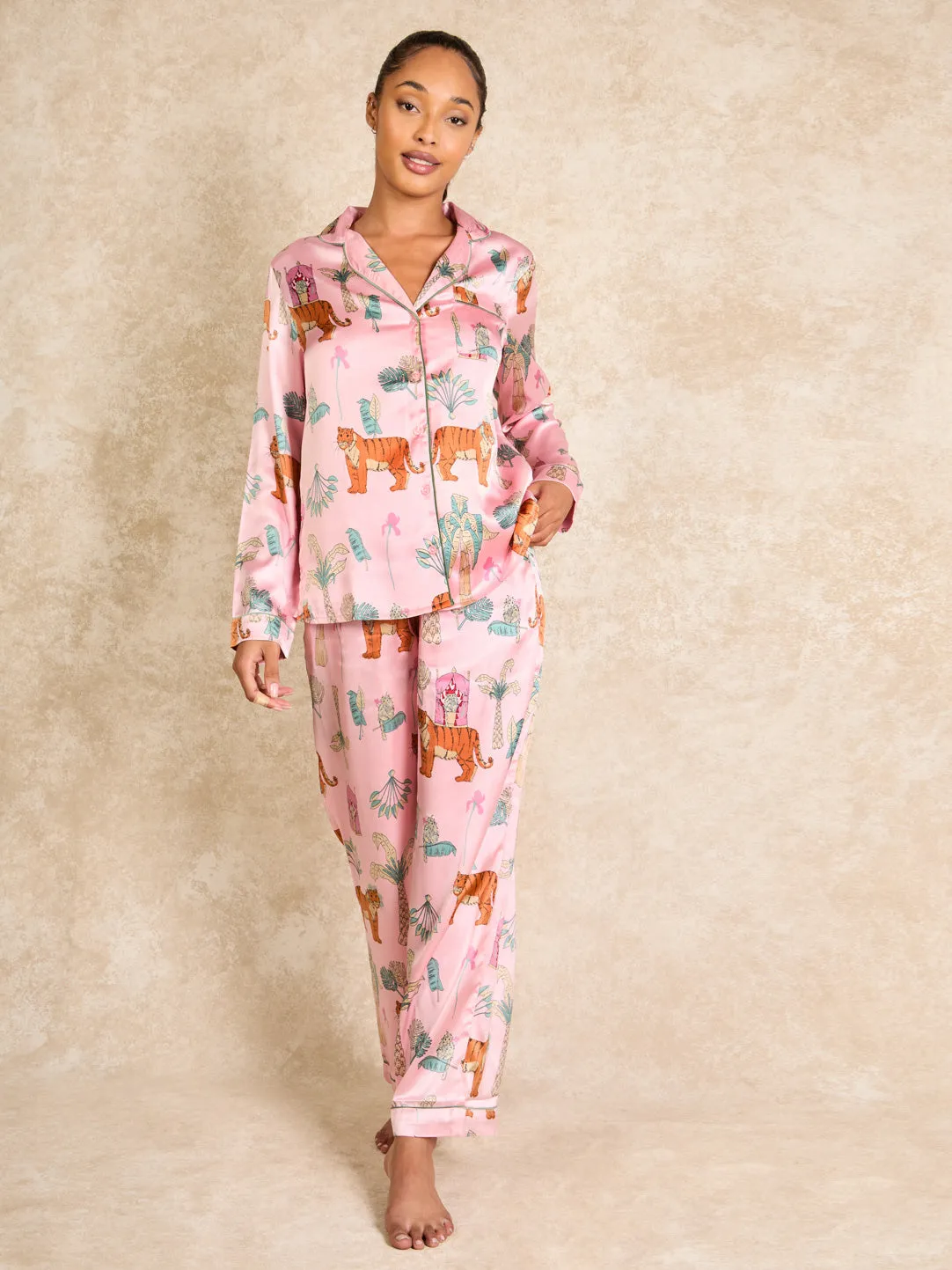 Womens Satin Traditional Pyjamas Monkey Business